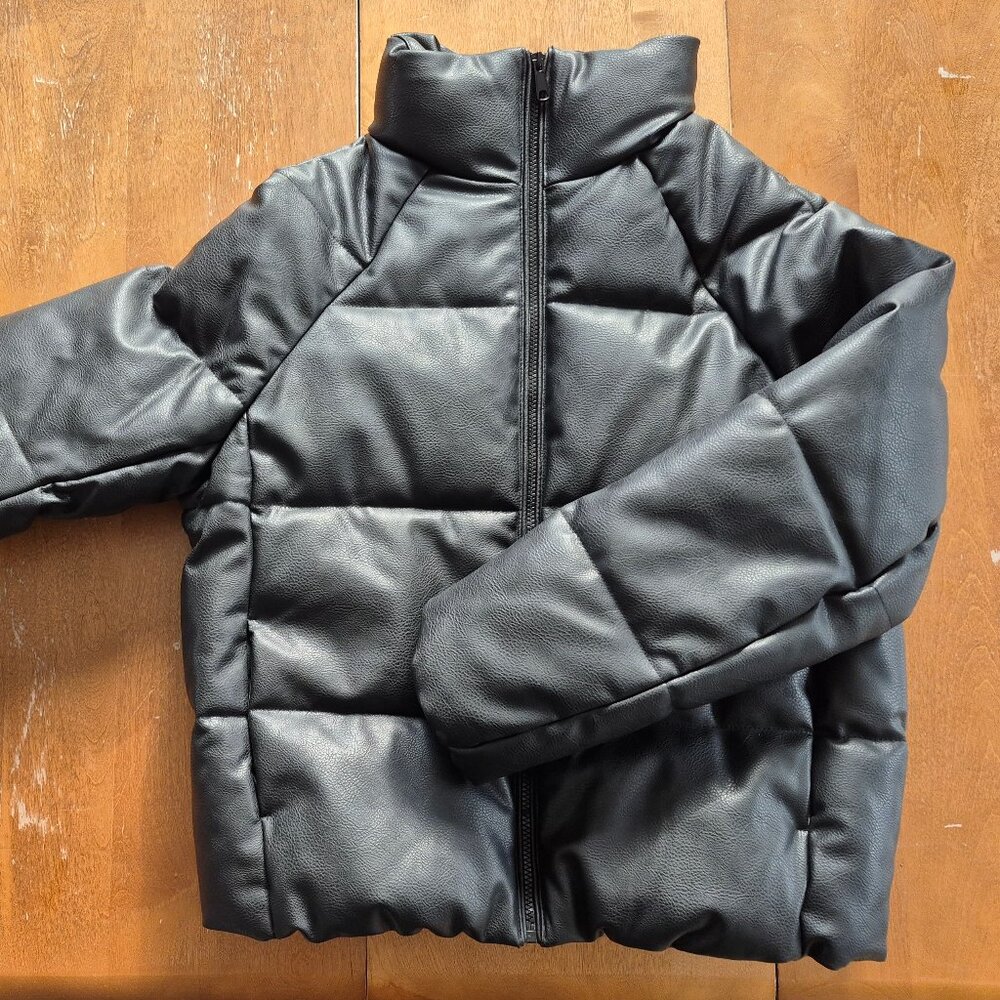 H&M puffy black winter coat faux leather High neck